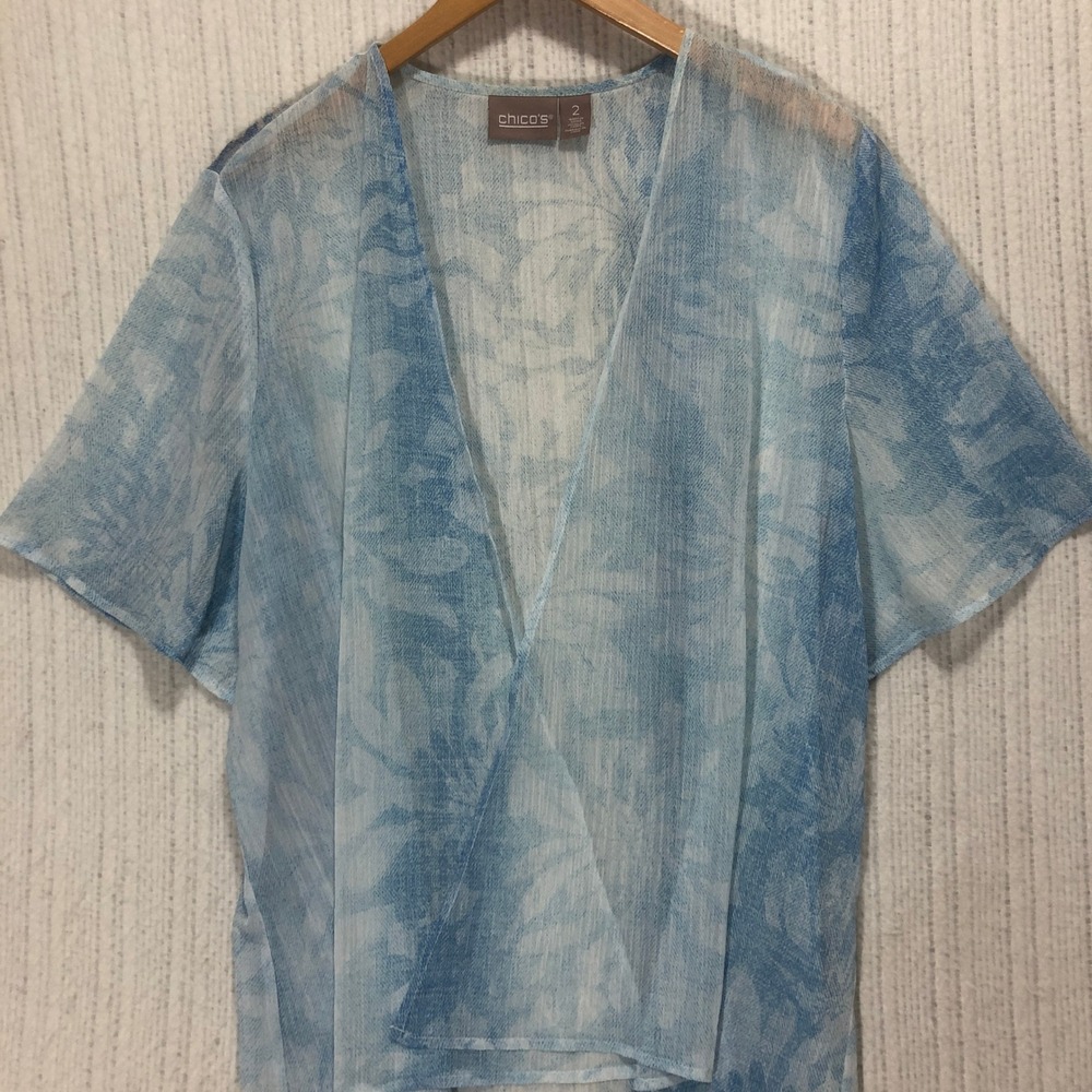 Chico's Blue Floral Sheer Cover Up Top Lightweight Women's Size 2‎